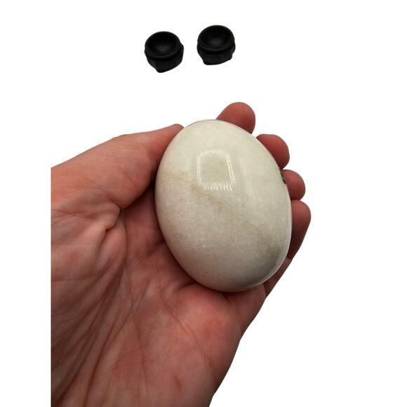 Vintage Chinese Hand-Carved Etched Painted Marble Eggs Monk Stand set of two - Picture 6 of 7